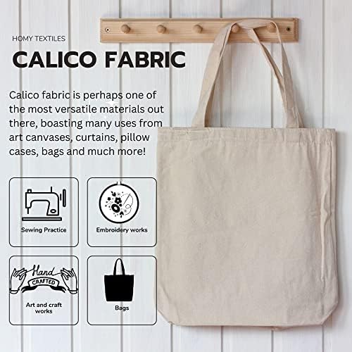 1 Metre - Calico Fabric by The Metre - 100% Cotton, Unbleached for Craft Works and Embroidery - Extra Wide 160 cm - Medium Weight 165 GSM - Premium Quality Material for DIY Projects and Sewing