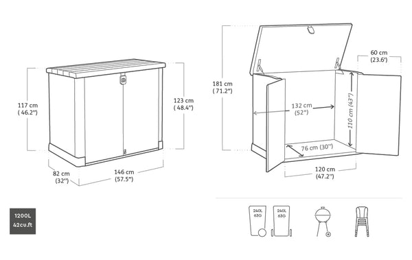 Keter Store It Out Pro Outdoor Garden Furniture Storage Shed Beige with Brown Lid Fade Free All Weather Resistant Safe and Secure Zero Maintenance 5 year Warranty