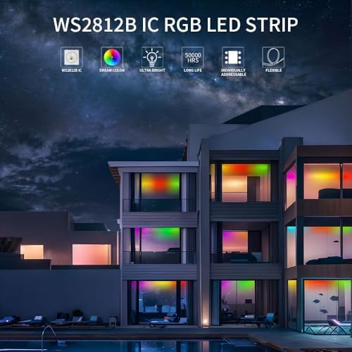 LOAMLIN WS2812B Individually Addressable RGB LED Strip 16.4FT 5050SMD Smart Flexible Dream Full Color 60Pixels/m Balck PCB Light IP30 Non Waterproof DC5V (Black PCB, 16.4FT 300LEDs IP30)