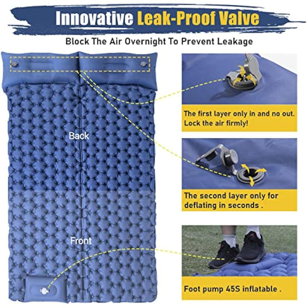 Elegear Camping Mattress Double,Self Inflating Camping Sleeping Mat Double Foot Pump with Pillow Lightweight Sleeping Mat Portable,Outdoor Camping Pad for Hiking Travel Backpacking Beach