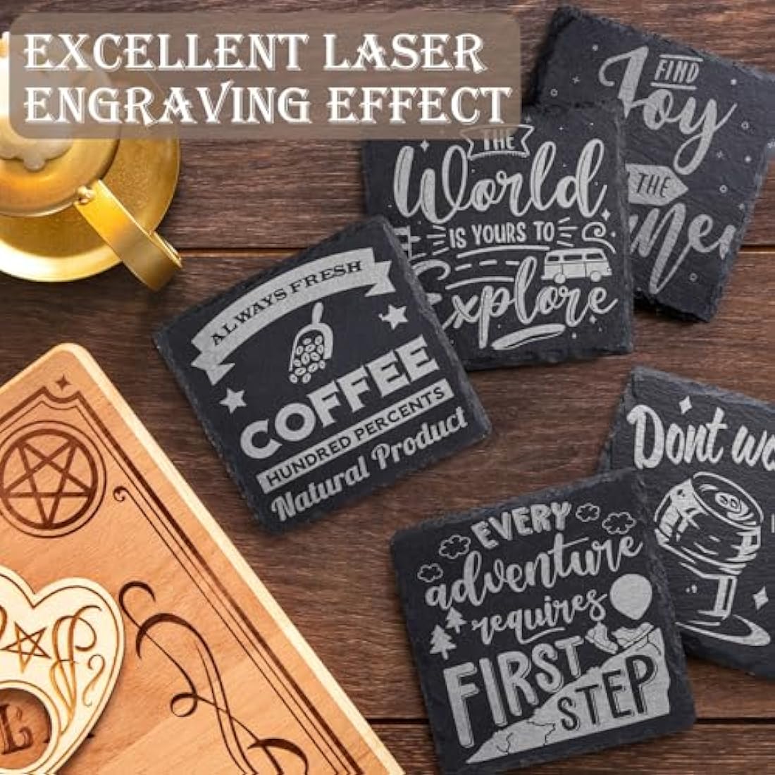 48 Pieces Slate Drink Coasters, GOH DODD 4 Inch Black Coasters Stone Coaster Set, Laser Engraving Blanks with Anti-Scratch Bottom for Home Office Kitchen Housewarming Gifts Wedding Party, Square