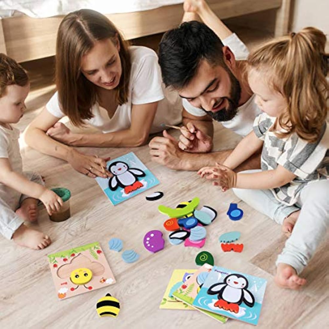Highttoy Wooden Puzzles for 1 2 3 Year Olds,5 Pcs Jigsaw Puzzles for Toddlers Animal Shape Chunky Blocks Early Eduactional Montessori Wooden Toys for Boys Girls Age 1-3