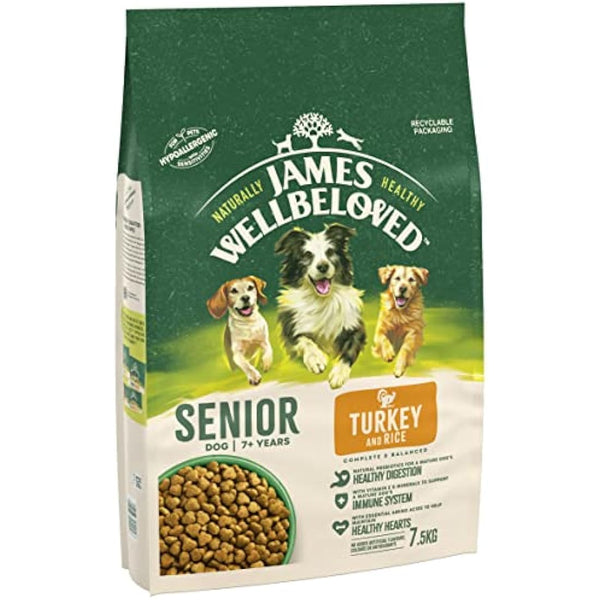 James Wellbeloved Senior Turkey & Rice 7.5 kg Bag, Hypoallergenic Dry Dog Food