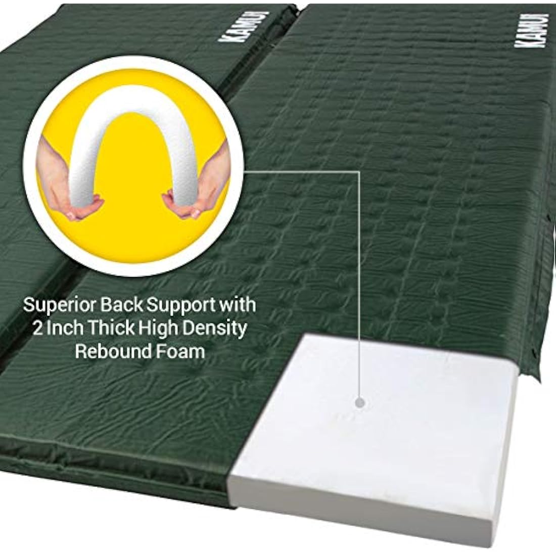 KAMUI Self Inflating Sleeping Mat 5 cm Thick Pad Connectable with Multiple Mattresses for Tent and Family Camping (Green)