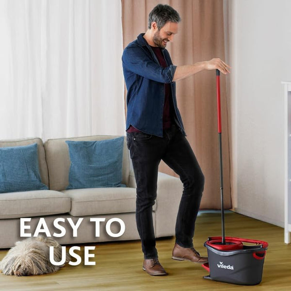 Vileda Turbo 3 in 1 with Microfibre Pad, Spin Mop For Cleaning Floors, Set Of 1x Mop And 1x Bucket