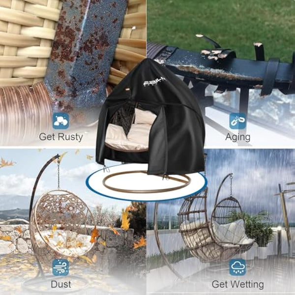 Ezilif Double Egg Chair Cover, 420D Oxford Egg Chair Covers Waterproof Heavy Duty, Garden Hanging Egg Chair Cover with Zipper & Drawstring, UV-Anti & Windproof Cover for Swing Chair, 230x200cm