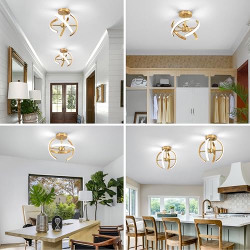 EIDISUNY LED Ceiling Light Elegant Gold Curved Design with 4 Strips 22W LED Ceiling Lights Fixture for Hallway Office Bedroom Kitchen Living Room Dining Room Lights - Gold (Cool White Light 6000K)