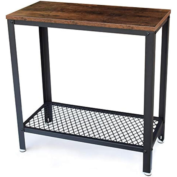 DRM Industrial Console Table for Small Spaces, 2-Tier Rustic Hallway Table, Narrow Nightstand with Metal Frame and Mesh Shelf, Sturdy Sofa Side Table for Home and Office