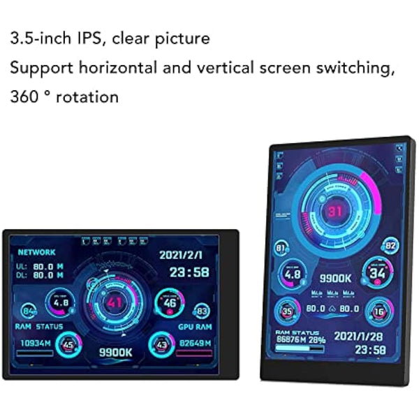 3.5 inch IPS USB Mini Screen, AIDA64 PC CPU RAM Data Temperature Monitor, PC Sensor Panel Display, Computer Case Secondary Screen, IPS Full Viewing Angle, USB C Interface, Only for