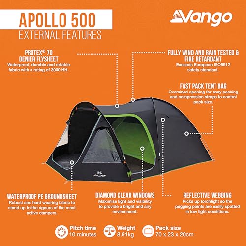 Vango Apollo 500 Dome Zelt – 5 Man Zelt [Amazon Exclusive]