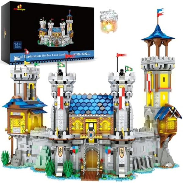 JMBricklayer Medieval Castle Building Block Set with Light for Adult, 41106 Medieval Lion Castle Architecture Display Decor Model Toy, Creative STEM Toys Gifts for Adult Boy Girl (2722 Pieces)