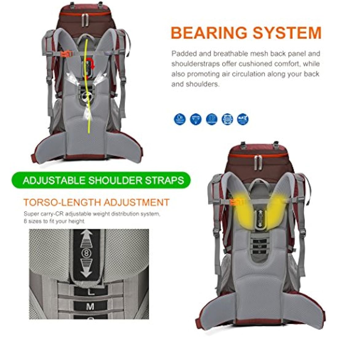 MOUNTAINTOP 70L Hiking Backpack water-resistant Internal Frame Backpacks Large Trekking Mountaineering Rucksack with Rain Cover for Men Women Cover Outdoor