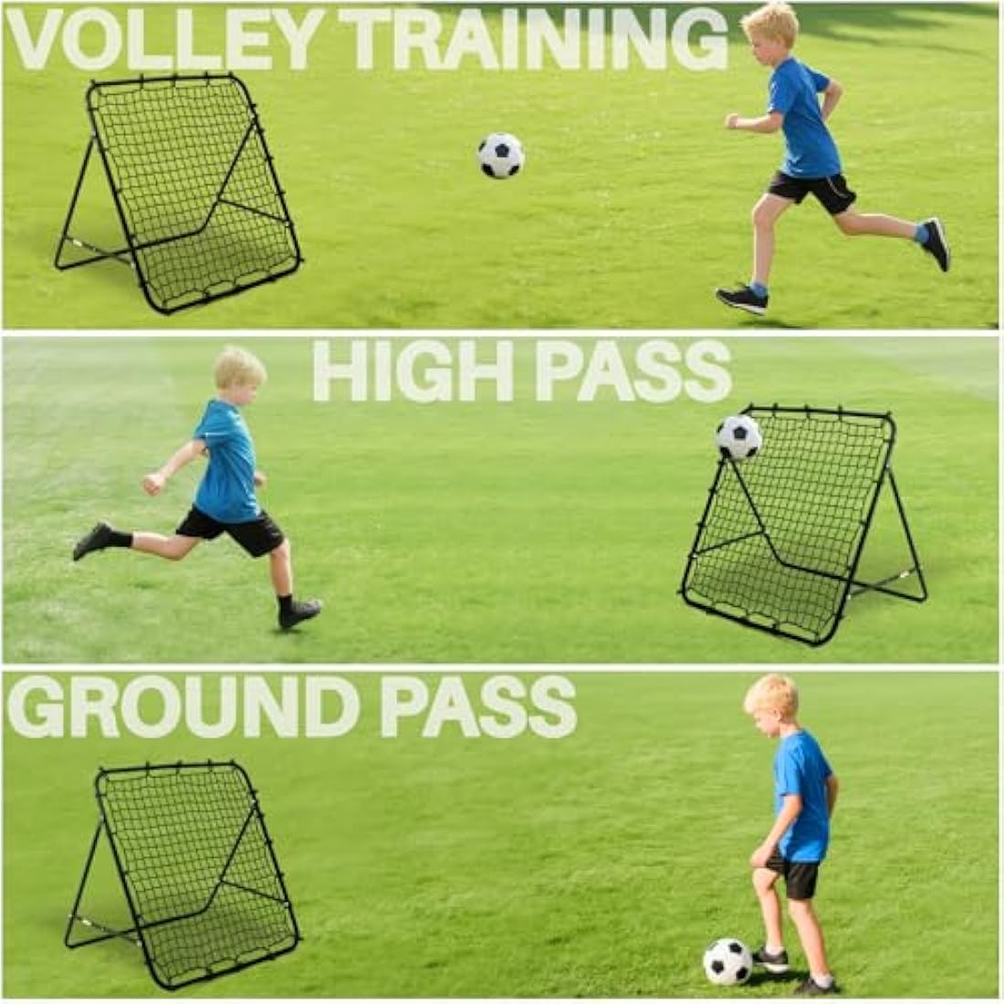 Adjustable Football Rebounder Net - Soccer Training Equipment for Kids & Adults, Portable Kickback Target Goal for Shooting & Passing Practice, Durable Steel Frame, Folding Design for Garden/Backyard