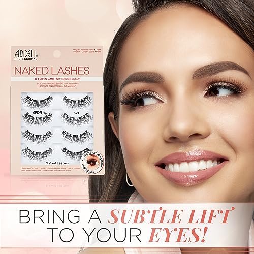 Ardell False Eyelashes Naked Lash 424 4 Pairs Multipack Black Fluffy Barely-There Natural Enhances Eyes Super Soft Lashes Comfortable Invisiband Vegan-Friendly Cruelty-Free False Lashes
