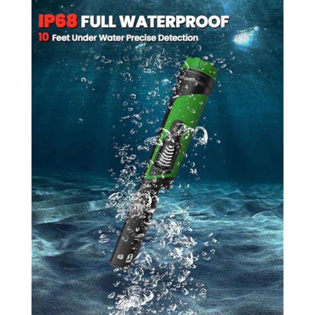 DR.ÖTEK Metal Detector Pinpointer, IP68 Fully Waterproof Handheld Pin Pointer with LCD Screen, Innovative Interference Cancellation Function, Higher Sensitivity, 3 Modes, Great for Gold, Coins, Green