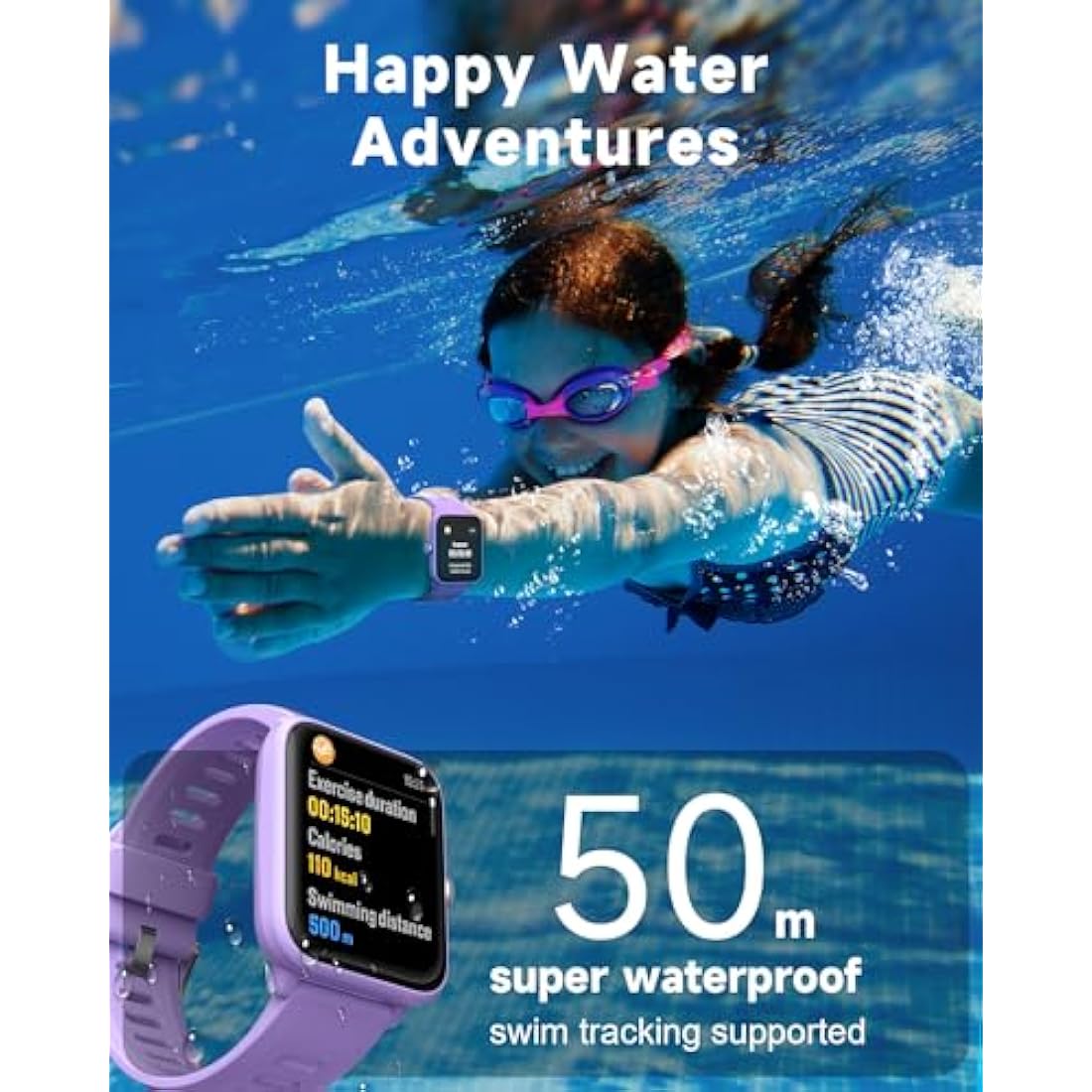 BIGGERFIVE Kids Fitness Tracker Watch, Pedometer, Heart Rate, 5ATM Waterproof, Sleep Monitor, Alarm Clock, Calorie Step Counter, Puzzle Games, 1.5" HD Touch Screen Kids Smart Watch for Girls Ages 3-14