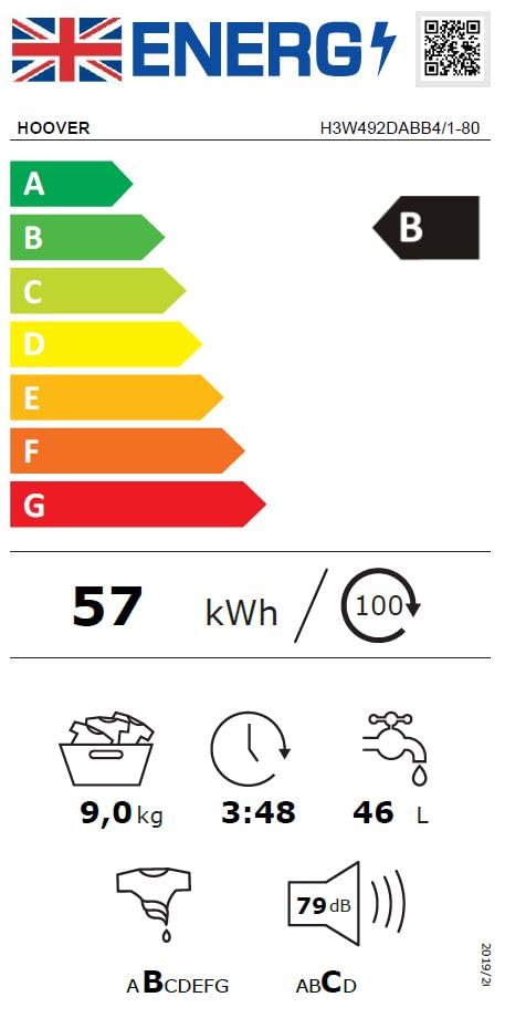 Hoover H-WASH 350 9kg Freestanding Washing Machine, 1400 RPM, A Rated, ECO-Power Inverter Motor, hOn App, 60 Programmes, Eco Doser, Power Care System, Graphite, 60x54x85 cm - H3WPS496TAMBR680