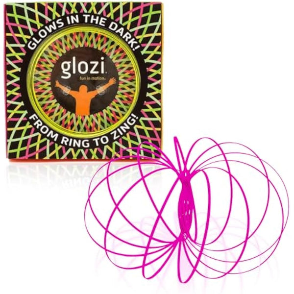 GLOZI Geometric Magic Glow in the Dark Flow Ring - Easy to Use - 3D Arm Spinner Bracelet, Fidget Spinner Toy for Kids and Adults (Pink)