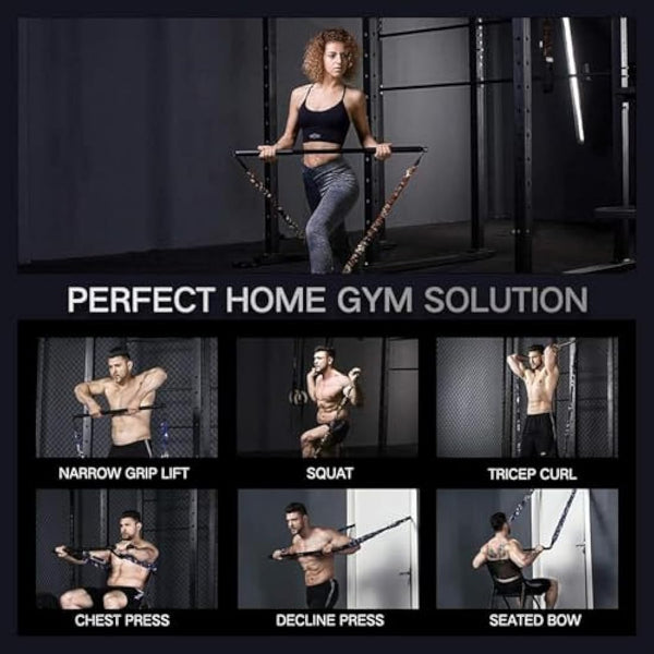 INNSTAR Portable Home Gym Set with Workout Bar, Bench Press Set, Squat Resistance Band, Door Anchor and More-Full Body Workout Equipment to Build Muscle and Shape Body