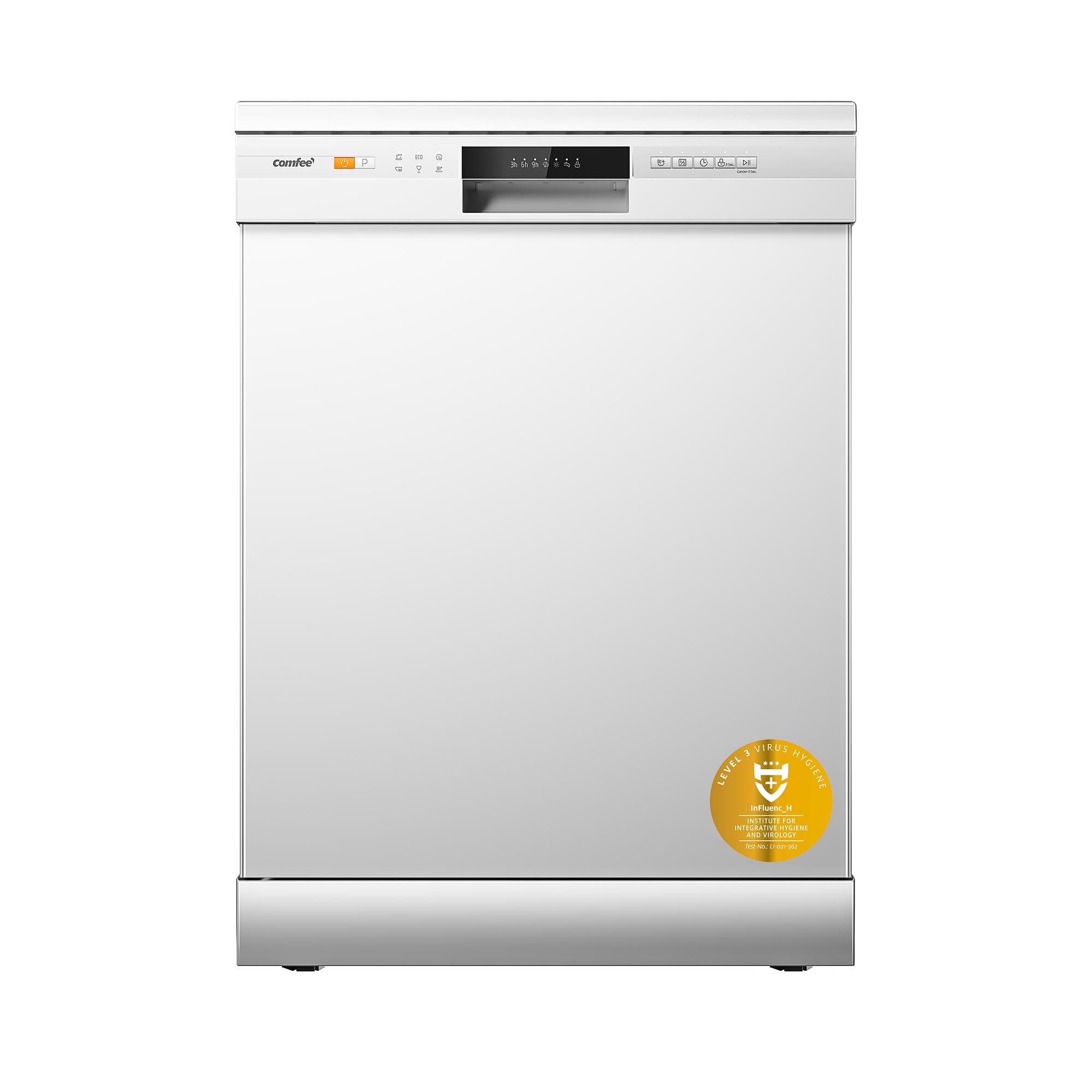 COMFEE' Freestanding Dishwasher FD1435E-X with 14 place settings, Full Size, Whisper Quiet 44dB, Wide LED Display, Delay Start, Half Load Function, Flexible Racks, Stainless Steel