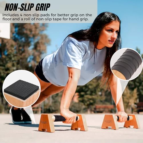 MAGIC SELECT Fitness Push Up Bars. Wooden Calisthenics. Parallettes Bars. Non Slip Push Up Bars for Pull-Ups. Gymnastics. Fitness. Yoga. Crossfit.