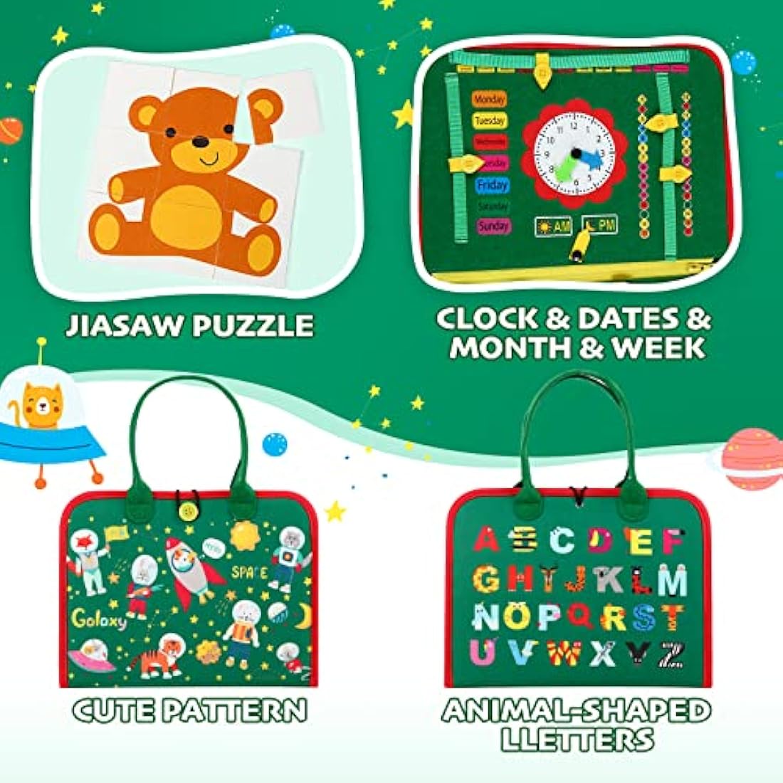 Hooku Busy Board for Toddlers - Montessori Learning Toys, Baby Sensory Toys, Fine Motor Skills, Travel Toys for 3 Year Olds - Baby Gifts