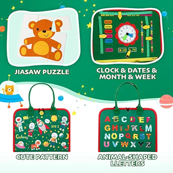 Hooku Busy Board for Toddlers - Montessori Learning Toys, Baby Sensory Toys, Fine Motor Skills, Travel Toys for 3 Year Olds - Baby Gifts