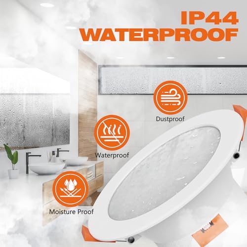 ENUOTEK Dimmable 12W LED Large Downlights Kitchen Bathroom Ceiling Recessed Lamps 1100Lm CCT Selectable 3000K 4000K 6000K 230V Cut Out Diameter 110-135MM IP44 Dampproof 3 Lamps