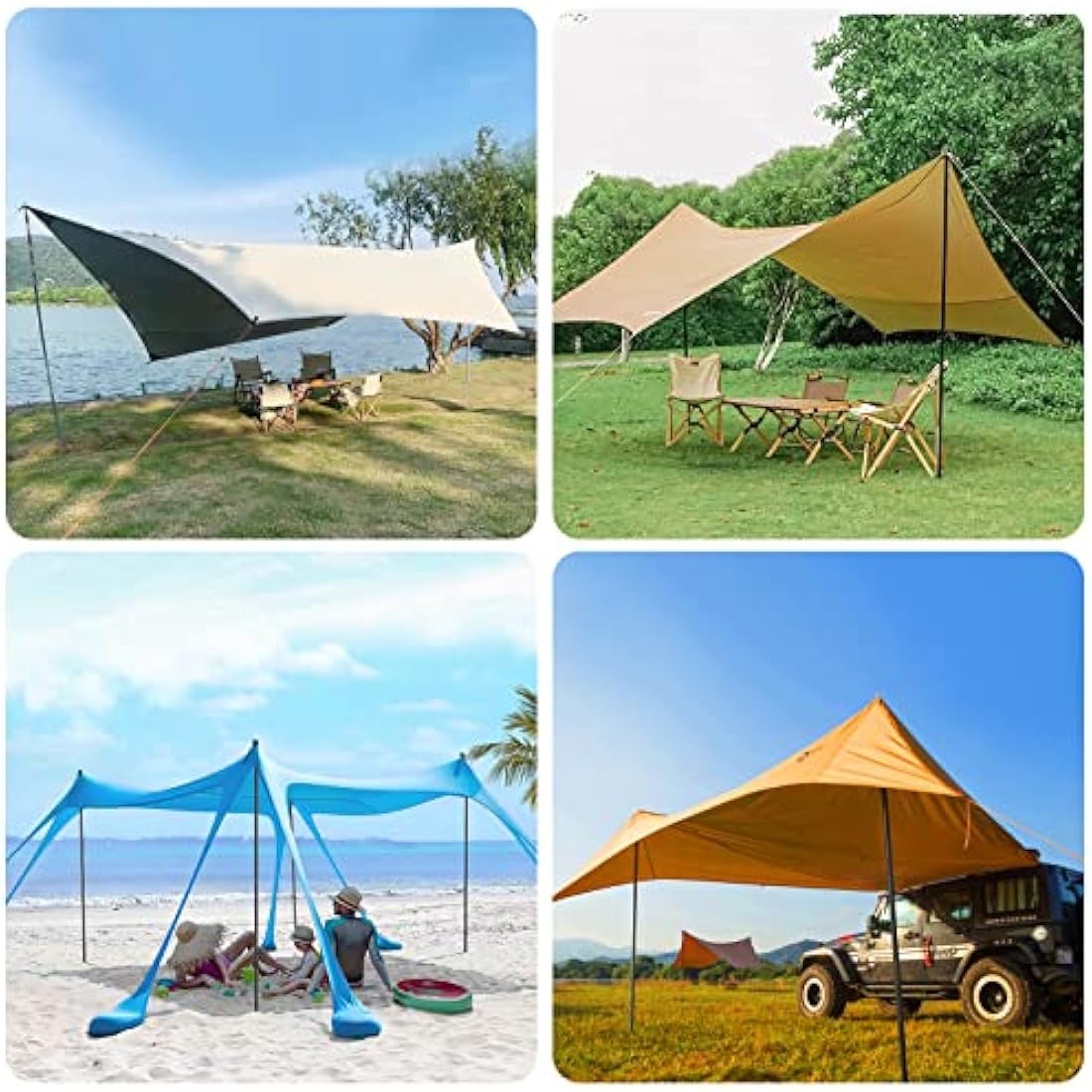 KOMCLUB Tarp Poles Adjustable Tent Pole Upgrade Thickened Stainless Steel Camping Tarp Pole for Outdoor Canopy Awning Rain Shelter