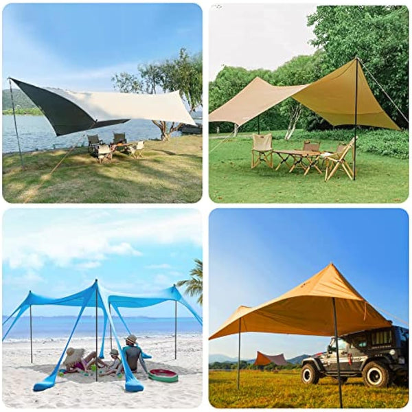 KOMCLUB Tarp Poles Adjustable Tent Pole Upgrade Thickened Stainless Steel Camping Tarp Pole for Outdoor Canopy Awning Rain Shelter