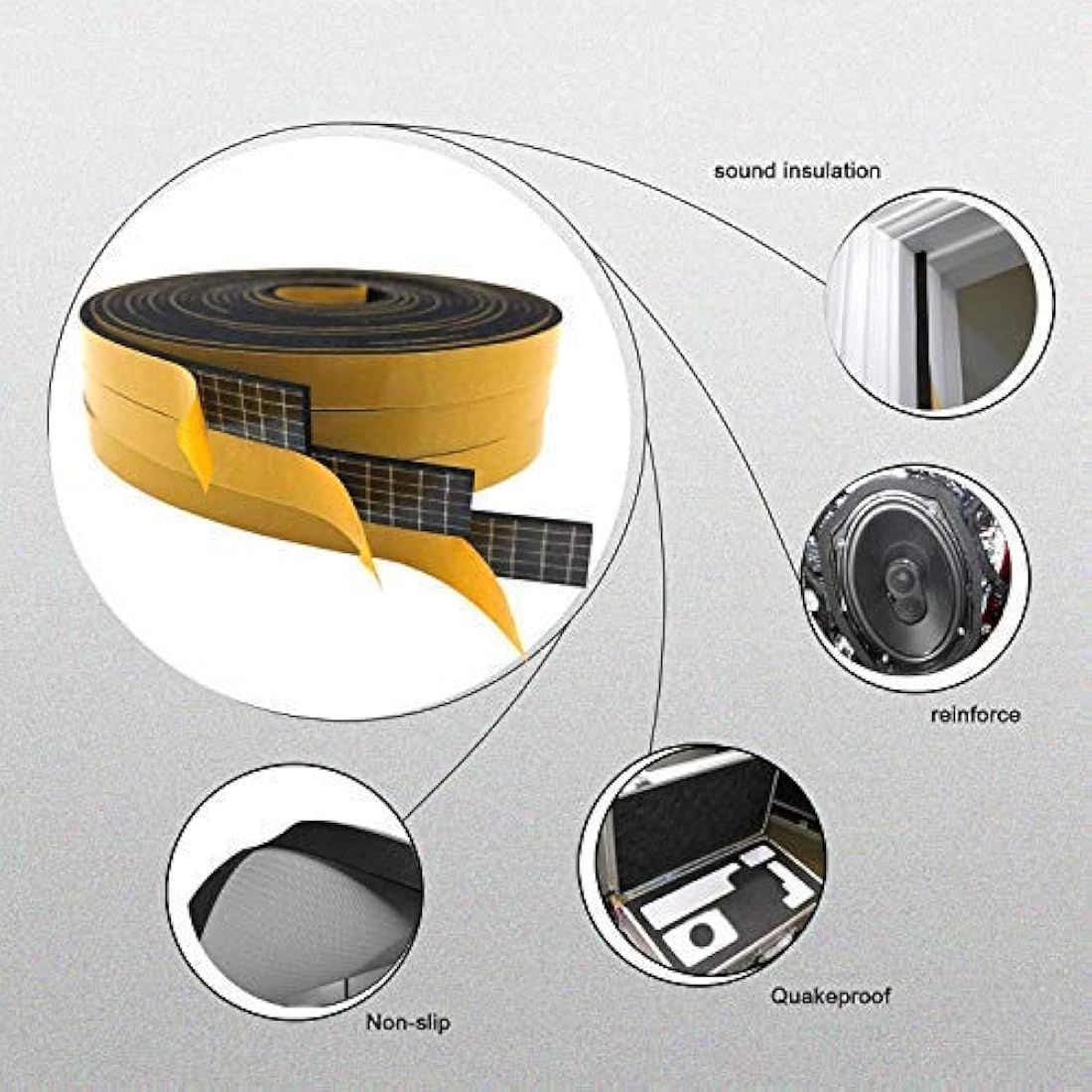 fowong Foam Rubber Seal Tape 6 mm(W) x 1.5 mm(T) Window Door Draught Excluder Air Conditioner Anti-Collision Strong Adhesive Weather Stripping Tape 2 Rolls of 10M Long Each