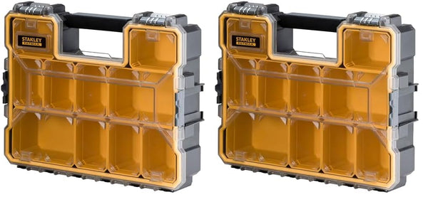 STANLEY FATMAX Waterproof 10-Compartment Deep Professional Tool Organiser, Removable & Stackable Deep Storage Cups with Transparent Lid, for Small Parts and Tools Storage, 1-97-521