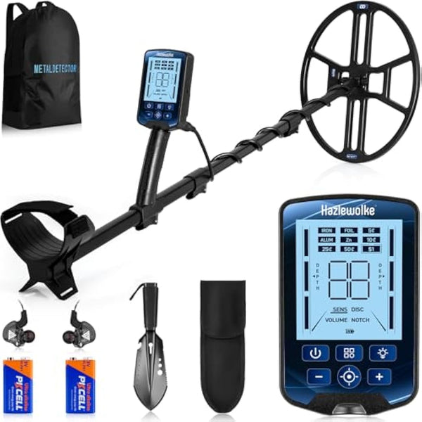 Hazlewolke Metal Detector for Adults, 13 inch Detection Depth, 14'' Waterproof & Wider Scanning Range DD Search Coil, Strong Anti-Interference, Professional Metal Detectors Kit with Pinpoint Mode