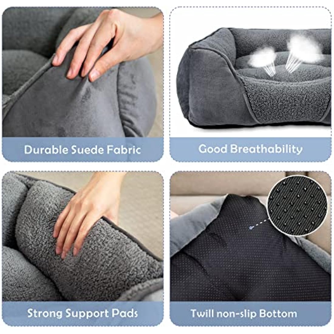 MIXJOY Extra Extra Large Dog Bed Washable, XXL Dog Bed Low Front Edge Bed Non-Slip Bottom Soft Pet Bed, Calming Pet Bed For Labrador, Golden Retriever, Grey, 107x76x25 cm