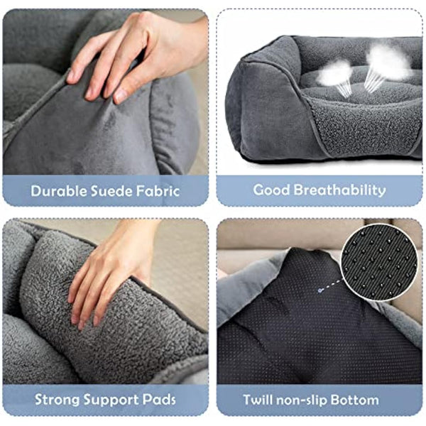 MIXJOY Extra Extra Large Dog Bed Washable, XXL Dog Bed Low Front Edge Bed Non-Slip Bottom Soft Pet Bed, Calming Pet Bed For Labrador, Golden Retriever, Grey, 107x76x25 cm