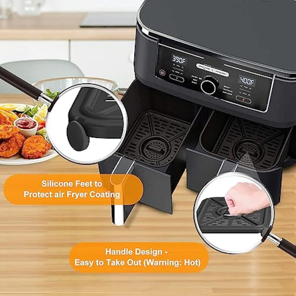 GWYXC Air Fryer Grill Pan for Ninja Foodi AF400UK 9.5L 6 in 1 AF500UK 10.4L 7 in 1 DualZone 2 Drawers Air Fryer, Replacement Air Fryer Crisper Plate Grill Plate Tray Accessories, Dishwasher Safe