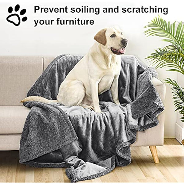 Onarway Waterproof Dog Blanket Washable: Protects Sofa/Bed/Car Seat from Spills & Scratches - Cozy Sherpa Fleece Puppy Throw for Furniture Conscious Pet Owner (XX Large 145x215cm)