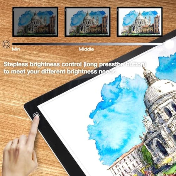 A2 Light Box for Tracing - Diamond Painting Light Board with 12v2a Adapter 2 Multi-Functional Clips, Ultra-Thin Stepless Brightness Light Pad, Drawing Light Box for Diamond Painting Sketching