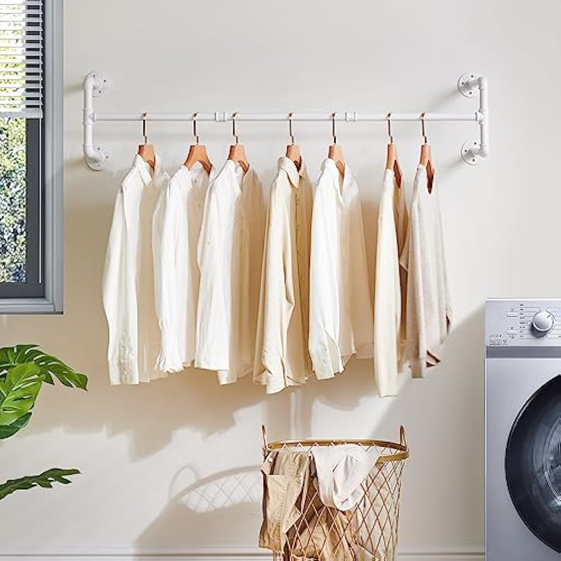 IBUYKE 50" Wall Mounted Coat Rack Industrial Design Wall Mount Removable Clothes Rack Space Saving Rack Load up to 60kg Four Bases White TYJ002W-2