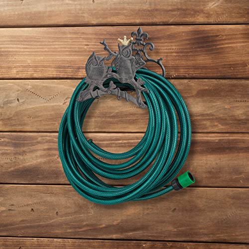 Relaxdays Garden Hose Holder, Cast Iron, Owl, Nostalgic Hose Reel, Wall-Mounted, HxWxD: 23 x 24 x 15 cm, Grey