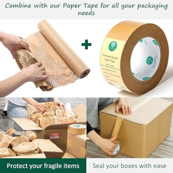 ecoTru UK Honeycomb Packing Paper 36cm x 50m, British Brand Bubble Wrap for Moving House Eco Alternative, Small Business Packaging for Shipping Wrapping & Void Fill, Recyclable & Biodegradable