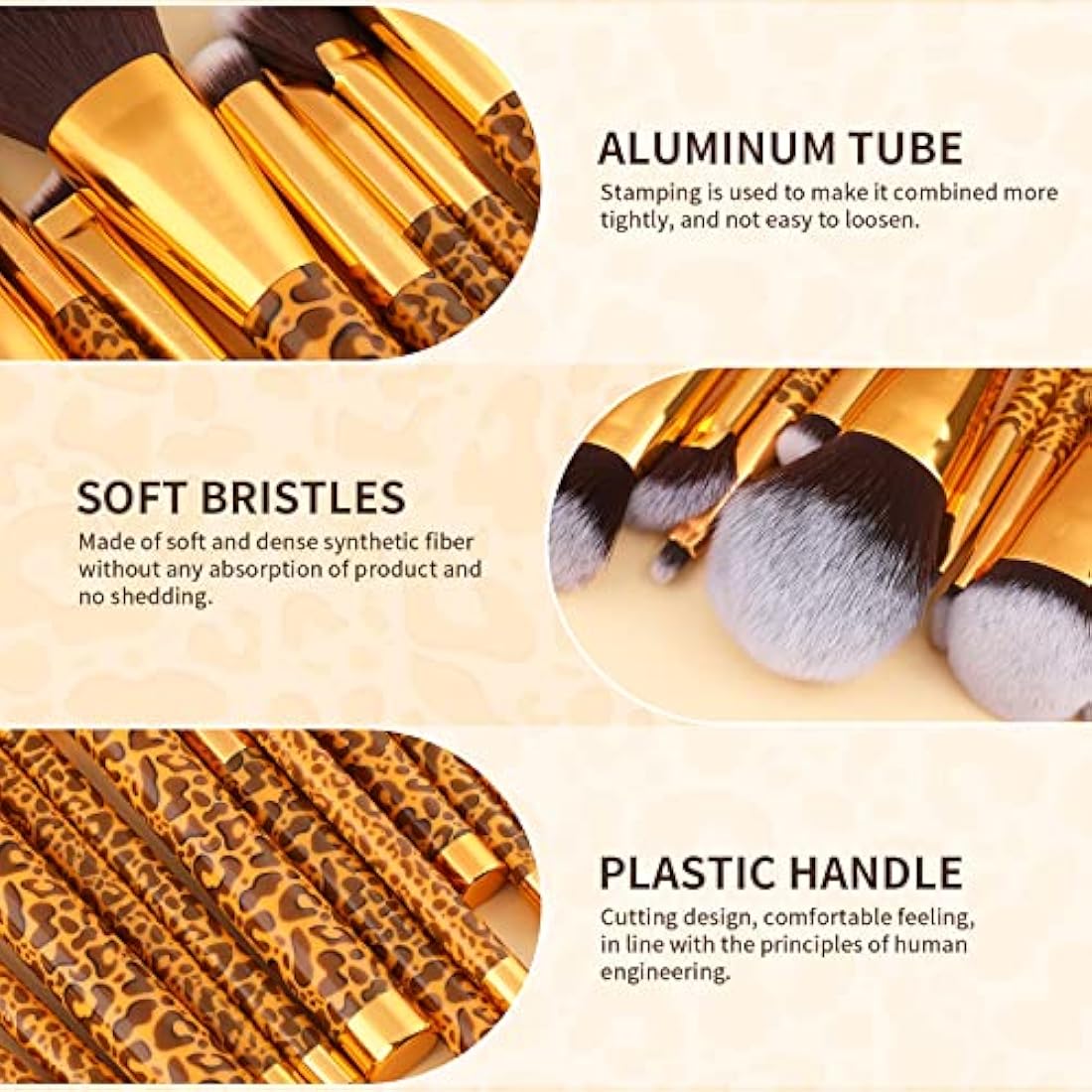 Docolor Leopard Makeup Brushes 14 Pieces with 4 Pieces Finger Puffs Professional Make up Brushes Set Premium Synthetic Kabuki Foundation Blending Brush Face Powder Blush Concealers Eye Shadows