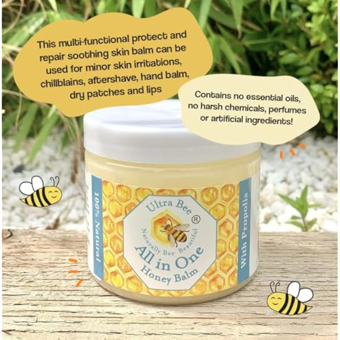 100% Natural All in One Honey Balm, Natural Moisturiser for Sensitive Face, Body, Lips,Tattoo's 200ml