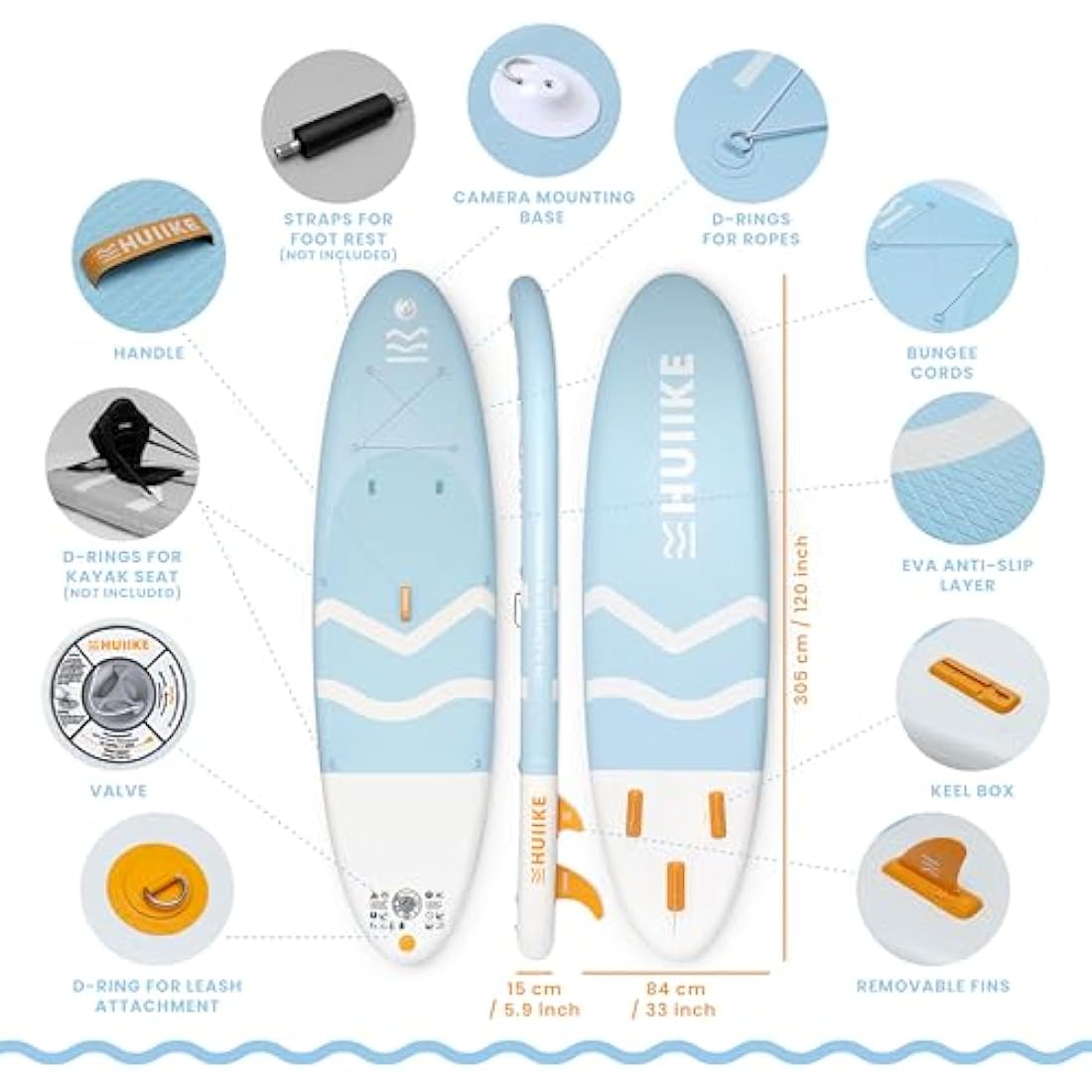 HUIIKE Stand Up Paddle Board for Adults with Accessories Included, Oar, Fins, Pump. Inflatable Sup Board Great Stability and Resistance. 10’ x 33" x 5.9", Maximum Load 286 lb
