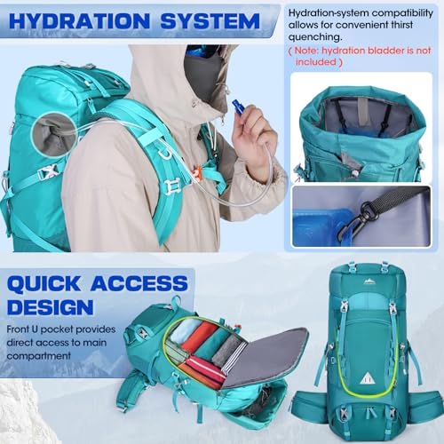 IGOLUMON 60L Hiking Backpack with Rain Cover Waterproof Large Camping Rucksack Backpacking Backpack Lightweight Trekking Walking Backpack Travel Rucksack for Outdoor Sports