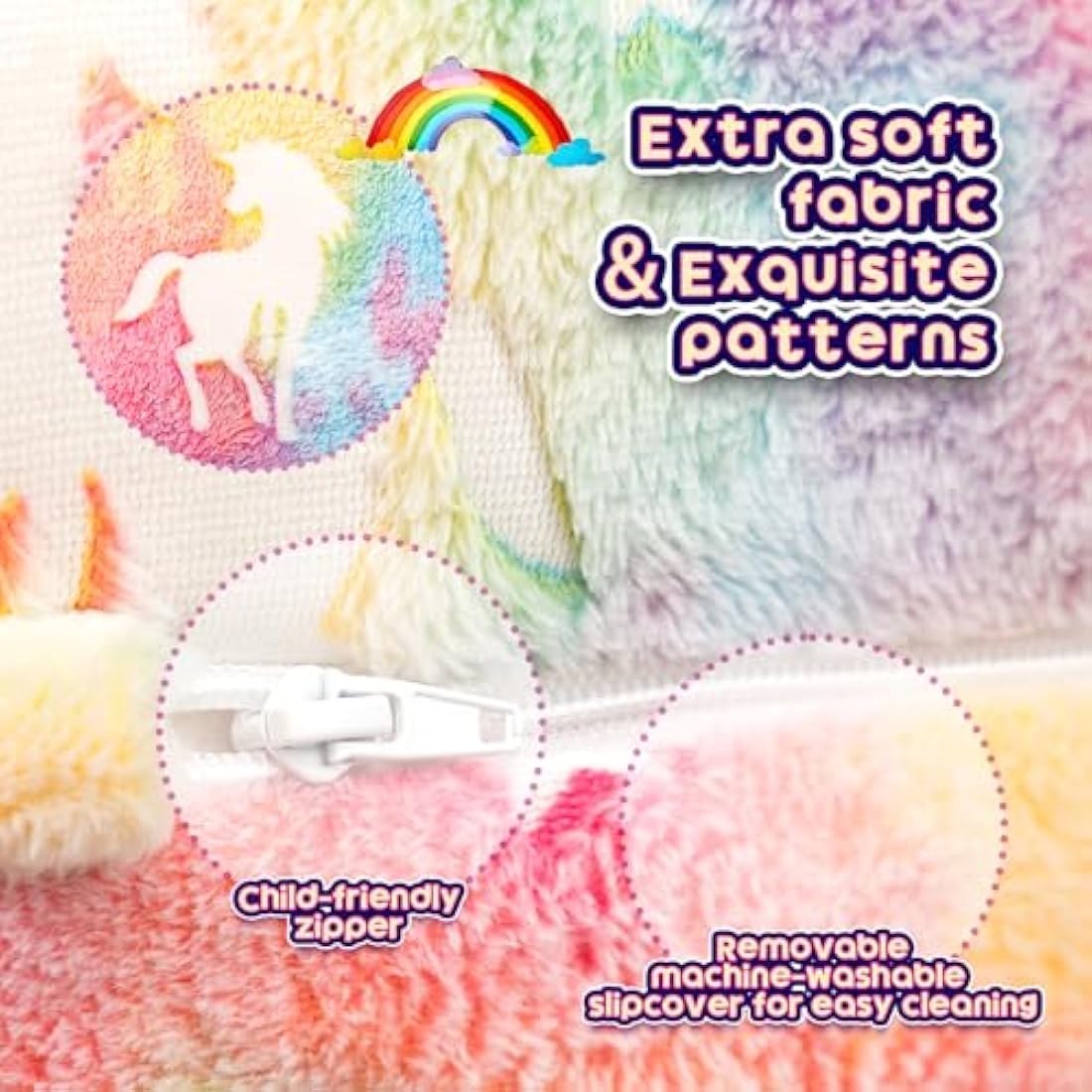 BEJOY Kids Sofa Bed 2-in-1 Flip Out Cuddly Flannel Toddler Couch Convertible Sofa to Lounger Children Sofa Bed Children's Day and Birthday Gift for Girls Boys, Candy Floss with Unicorns