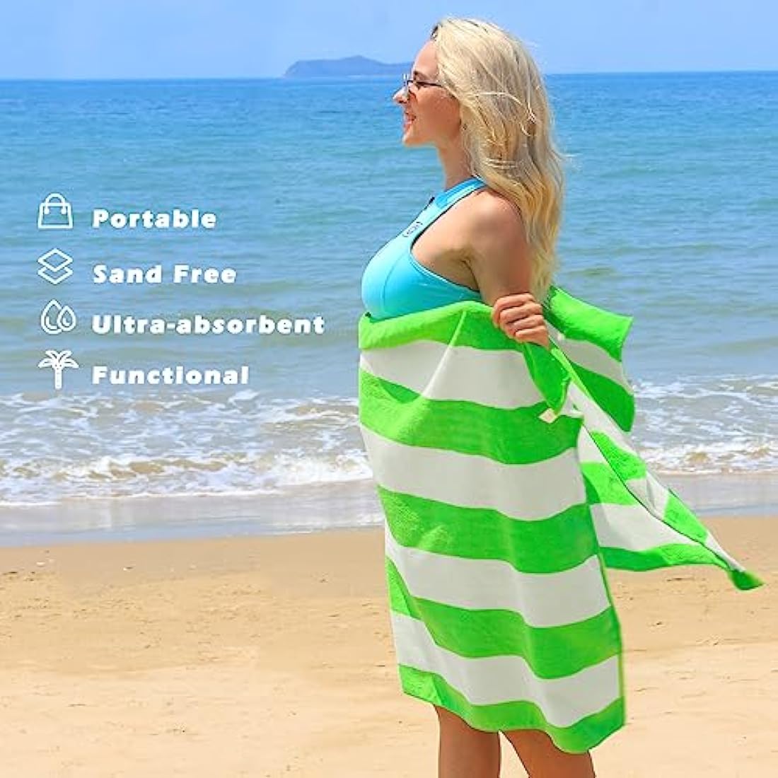 Exclusivo Mezcla 4-Pack Large Microfiber Beach Towels Set, Quick Dry,Pool/Swimming/Bath Towel for Adults/Kids (Blue/Hot Pink/Green/Yellow, 76cm x 152cm), Lightweight and Highly Absorbent