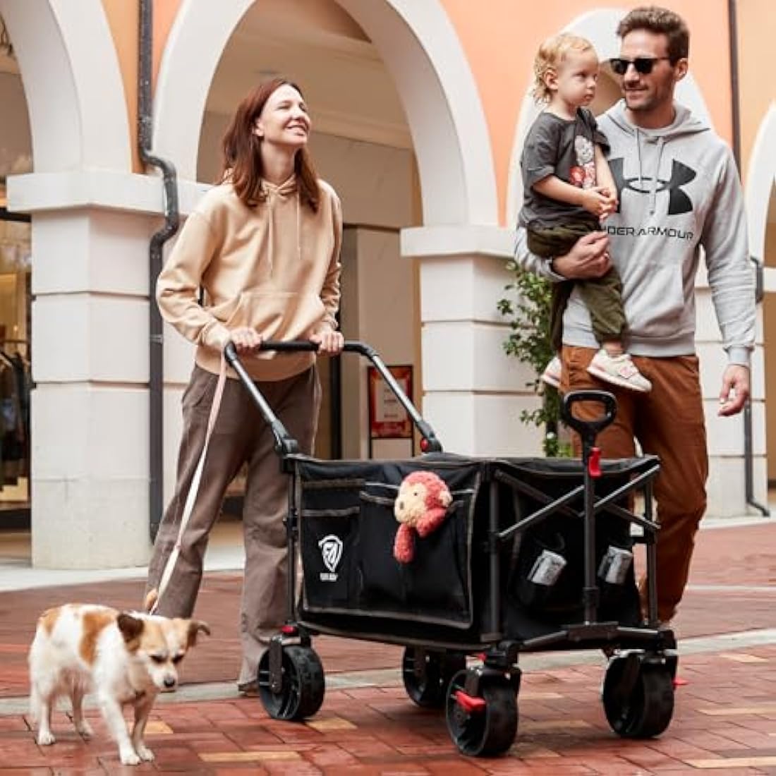 EVER ADVANCED 225L Festival Trolley on Wheels with Removable Canopy, 150KG Heavy Duty Camping Trolley, Push & Pull Beach Cart with 3 Large Pockets, Garden Folding wagon Fishing