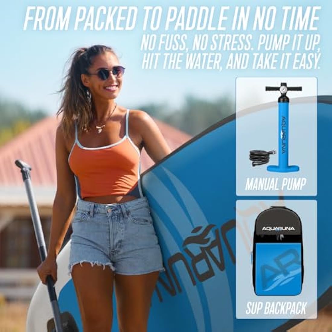 Aquaruna Inflatable Stand Up Paddleboard SUP Inflatable Paddle Board Accessories Bundle Ultra-Durable Military Grade PVC