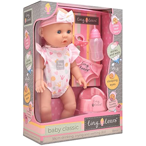 John Adams | Tiny Tears - Baby Classic - 38cm crying and wetting doll: One of the UK's best loved doll brands! | Nurturing Dolls | Ages 18m+